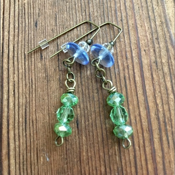 Green and Blue Dangle Earrings,  Handmade Ladies Earrings - Picture 1 of 2